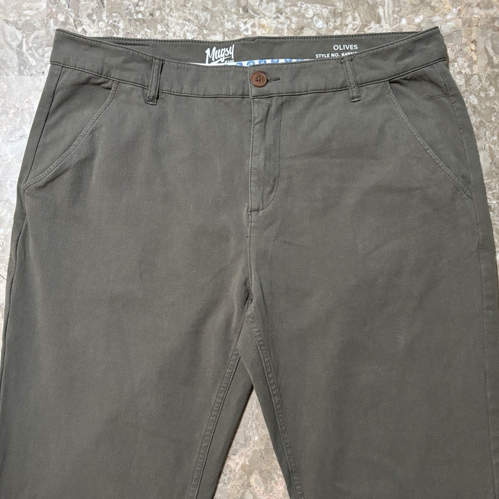 Mugsy Pants Mens 38x34 Green Olives Chino Soft Cotton Blend Office Casual